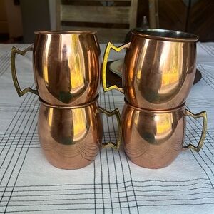 Set of 4 Copper Moscow Mule Cups with copper outside stainless steel inside